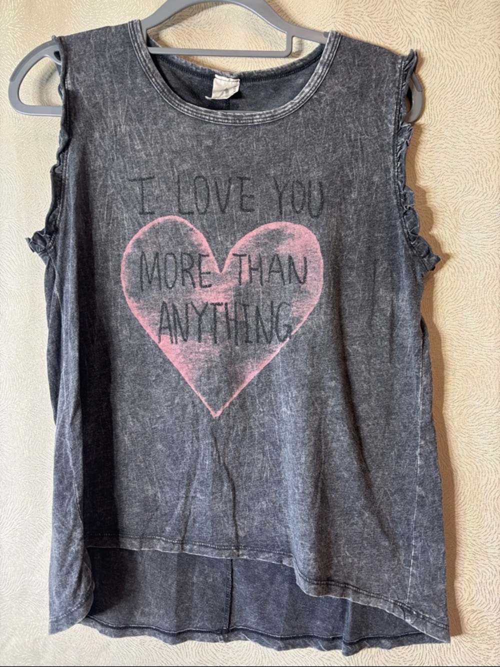 American Age Graphic Heart Tank Top - Grey with Pink Heart 0219